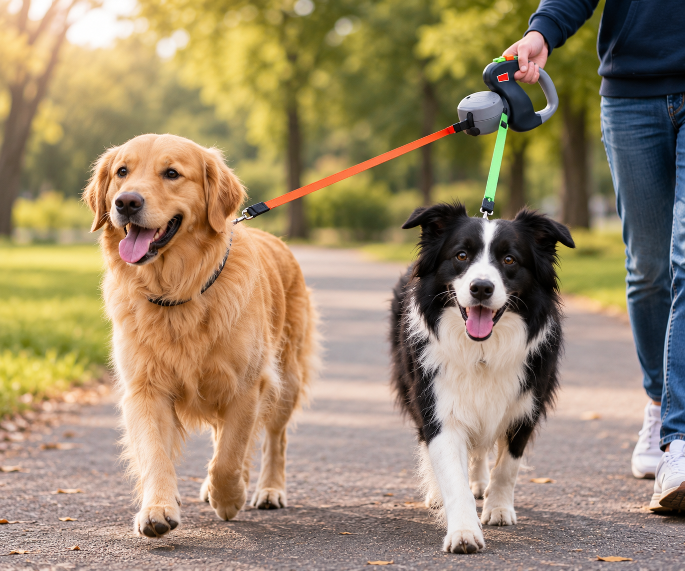 Deux chiens avec la laisse double